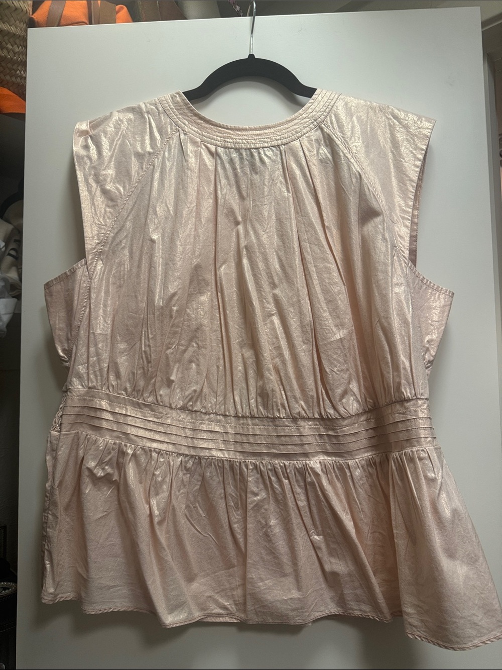 Sleeveless Shimmer Peplum Tunic in Pale Blush